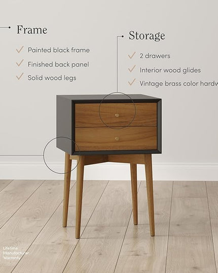 Nathan James Harper Modern Nightstand Side Accent or End Table with Storage Drawer, 1, Black/Brown - LeafyLoom