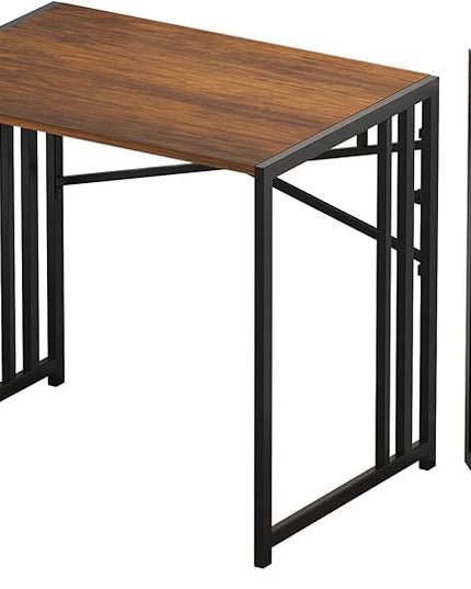 32 inch Folding Small Desk, Writing Gaming Computer Camping Desk for Small Spaces, No Assembly Required Home Office Desk, Mahogany - LeafyLoom