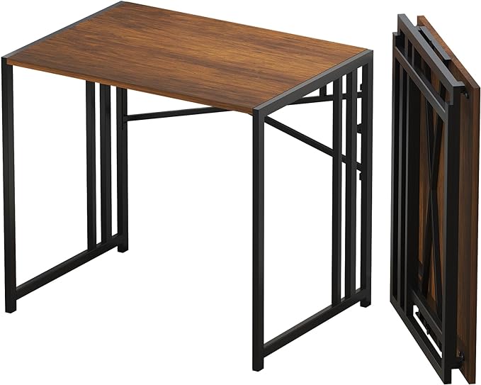 32 inch Folding Small Desk, Writing Gaming Computer Camping Desk for Small Spaces, No Assembly Required Home Office Desk, Mahogany - LeafyLoom