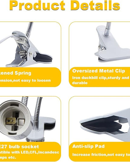 Clip Desk Lamp Socket 2 Pack Flexible Desk Light Socket Gooseneck Clip on Light Flexible Lamp with Clamp Adjustable Light Stand Clamp Lamp Night Light Reading Book Light - LeafyLoom