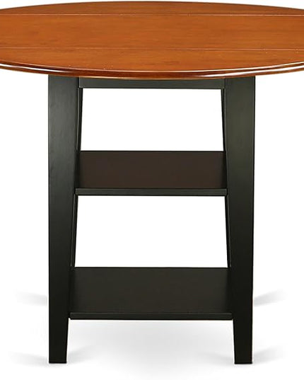 East West Furniture SUKE5-BCH-W Sudbury 5 Piece Kitchen Set for 4 Includes a Round Room Table with Dropleaf & Shelves and 4 Dining Chairs, 42x42 Inch - LeafyLoom