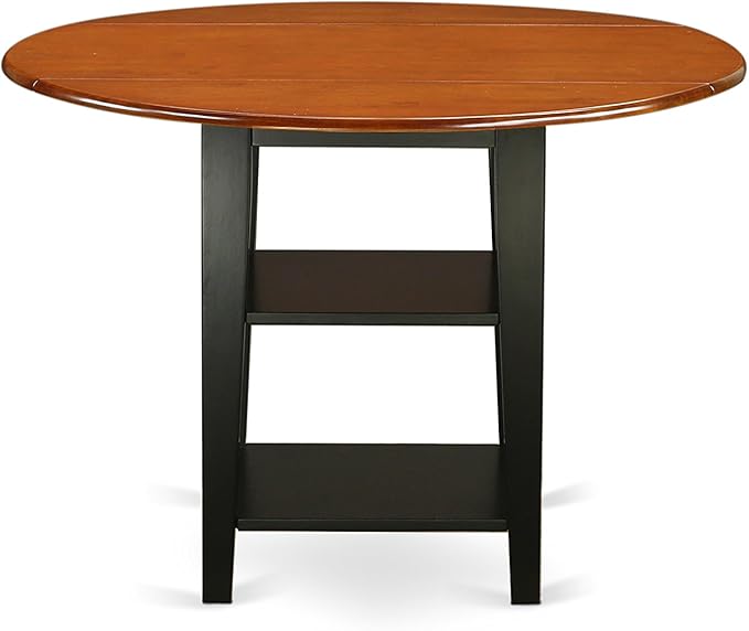East West Furniture SUKE5-BCH-W Sudbury 5 Piece Kitchen Set for 4 Includes a Round Room Table with Dropleaf & Shelves and 4 Dining Chairs, 42x42 Inch - LeafyLoom