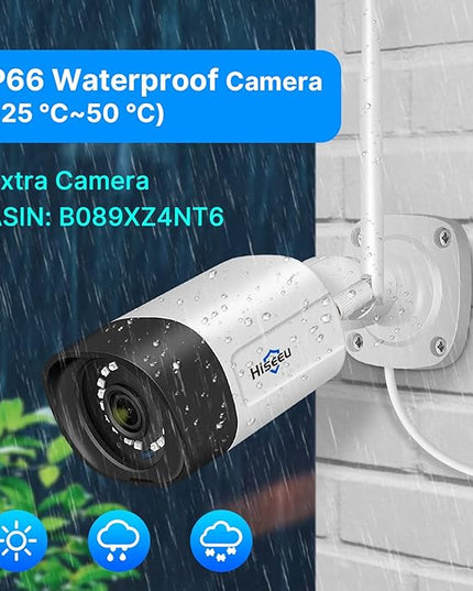 Hiseeu 5MP Wireless Pro Security Camera System with 12" LCD Monitor and 3T HDD Outdoor Use 24/7 Recording Motion Detection Color Night Vision 2 Way Audio Expandable 10CH 8MP NVR Plug and Play Hiseeu