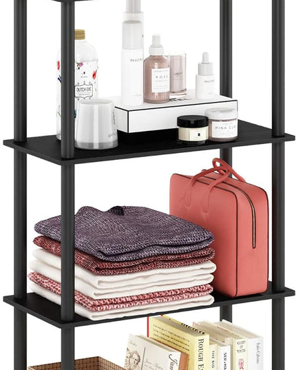 Furinno Turn-N-Tube 4-Tier Multipurpose Shelf Display Rack, Round Tubes, Americano/Black - LeafyLoom