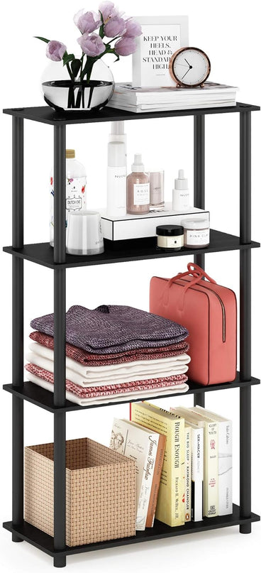 Furinno Turn-N-Tube 4-Tier Multipurpose Shelf Display Rack, Round Tubes, Americano/Black - LeafyLoom