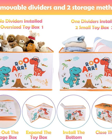 Large Toy Box Chest, Collapsible Sturdy Toy Storage Organizer for Kids, Boys, Girls, 25"x13"x16" Toy Chest Storage Bins with Lids Toy Bins Baskets Boxes for Living Room, Playroom, Nursery, White - LeafyLoom