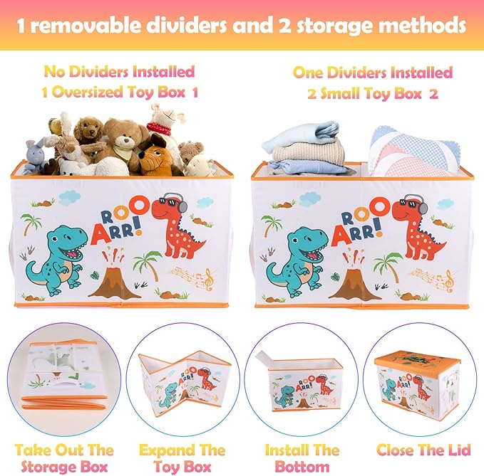 Large Toy Box Chest, Collapsible Sturdy Toy Storage Organizer for Kids, Boys, Girls, 25"x13"x16" Toy Chest Storage Bins with Lids Toy Bins Baskets Boxes for Living Room, Playroom, Nursery, White - LeafyLoom