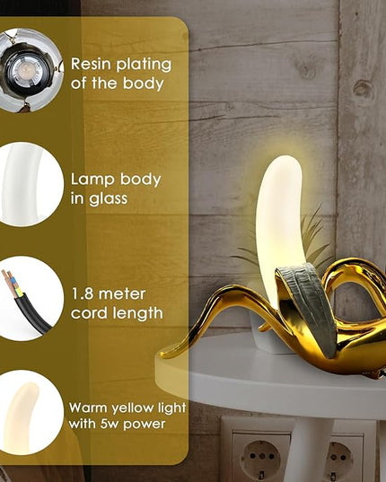 Modern Banana Table Lamp, Desk Lamp,Led Night Light Plating Resin Banana Lighting Fixture for Living Room, Bedroom,Home Office,Kids Room(Lying-Plated) - LeafyLoom