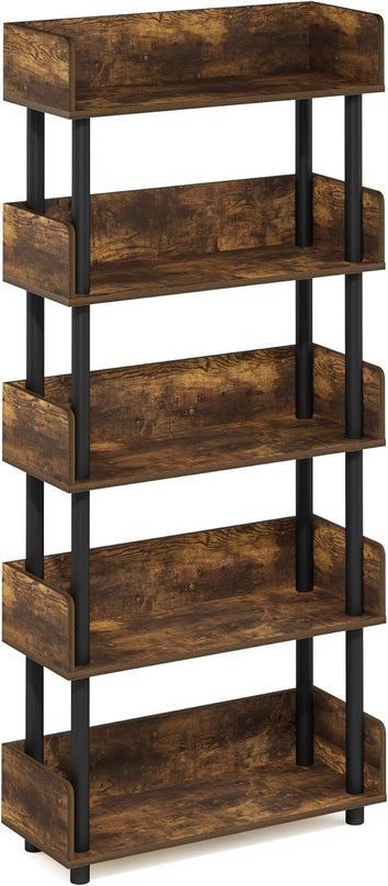 Furinno Turn-N-Tube 5-Tier Toolless Display Rack, Amber Pine/Black - LeafyLoom