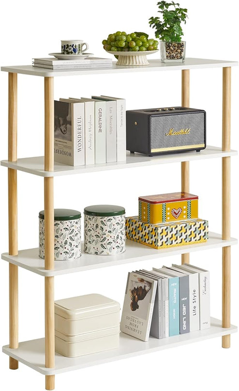 IBUYKE 4-Tier Wooden Open Bookcase - Modern Freestanding Bookshelf Storage Organizer,Standing Shelf Units,Multifunctional Display Stand for Bedroom, Living Room and Home Office, White WBC004W - LeafyLoom