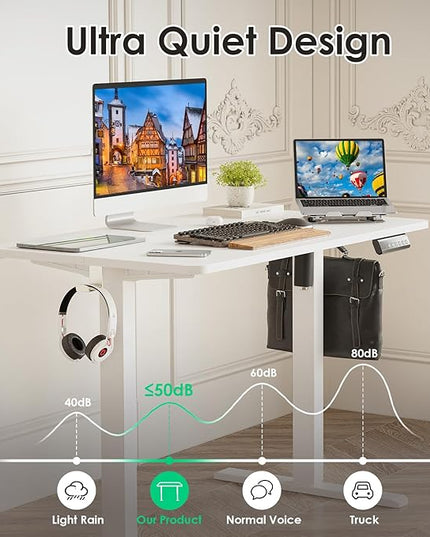 STARY Electric Adjustable Height Sit Stand Home Office Desk with Splice Board, 40x24, White Desktop/White Frame - LeafyLoom