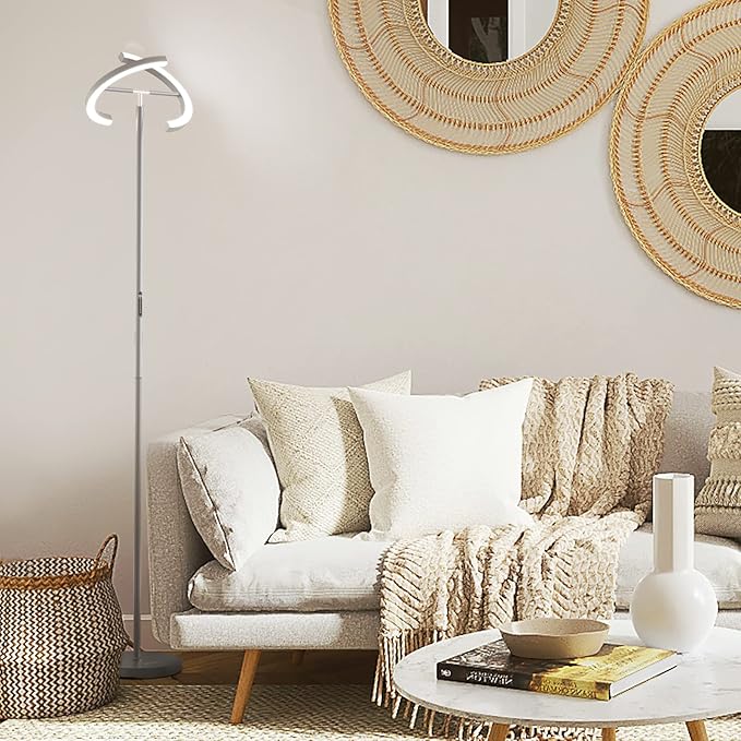 FIMEI Split Floor Lamp, Bright Modern LED Standing Lamp, Stepless Dimming and 4 Color Temperature, Eye-Protection Reading Standing Light for Living Room Bedroom Office, Touch&Remote Control, Gray - LeafyLoom