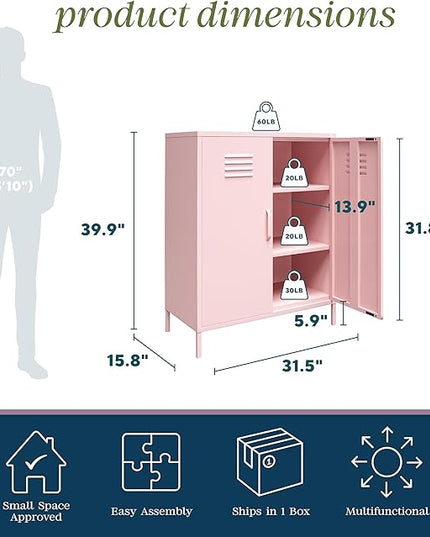 Novogratz Cache 2 Door Metal Locker Storage Cabinet, Bashful Pink - LeafyLoom