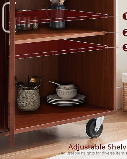 54" Rolling Kitchen Island on Wheels, Large Kitchen Island Cart with Storage Cabinet, Portable Wood Island Table for Kitchen with 2 Drawers and Spice Rack & Towel Rack, Rustic Brown - LeafyLoom