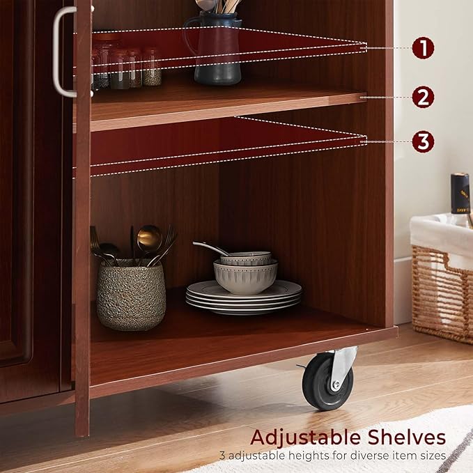 54" Rolling Kitchen Island on Wheels, Large Kitchen Island Cart with Storage Cabinet, Portable Wood Island Table for Kitchen with 2 Drawers and Spice Rack & Towel Rack, Rustic Brown - LeafyLoom