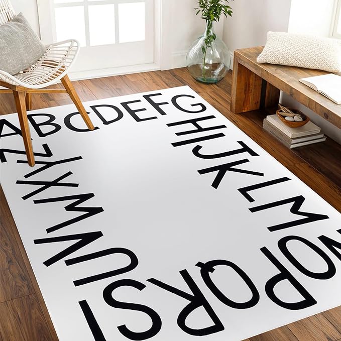 Topotdor Kids Play Rug Alphabet Nursery Area Rug Extra Large Soft Crawling Play Mat for Children Toddlers Bedroom (47x70 inch,Beige) - LeafyLoom