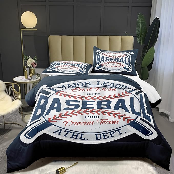 Bodhi Sports Comforter for Boys,Baseball Comforter Set Twin,Boys Comforter Set Twin Size,Baseball Bedding Set for Kids,Teen Comforter Bedding Set Twin with Pillowcases - LeafyLoom