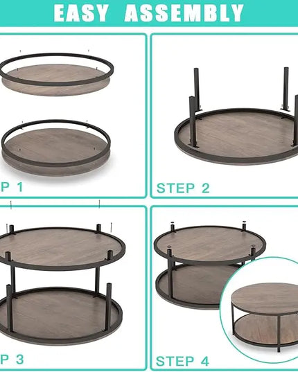 Round Coffee Table, 36" Coffee Table for Living Room, 2-Tier Rustic Wood Desktop with Storage Shelf Modern Design Accent Center Table Industrial Sofa Table Home Furniture(Walnut) - LeafyLoom