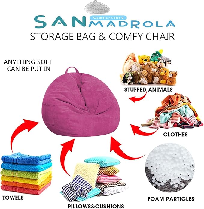 Stuffed Animal Storage Bean Bag Chair Cover (No Beans) for Kids and Adults.Soft Premium Corduroy Stuffable Beanbag for Organizing Children Plush Toys or Memory Foam Extra Large (RoseRed) - LeafyLoom
