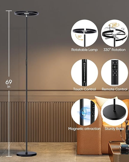 Floor Lamps for Living Room,SIBRILLE Modern Stepless Dimmable Standing Lamp 3000-6000K,20W LED Rotatable Reading Light,Touch&Remote Control Uplighter Floor Lamp for Living Room Bedroom Office - LeafyLoom