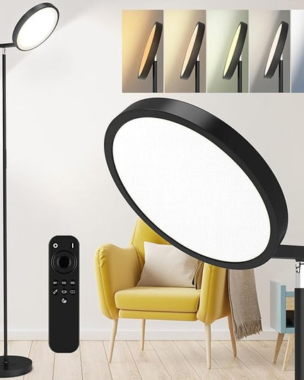 JOOFO Folding Floor Lamp, Sky LED Floor Lamp with Modern Folding Torchiere Design, 5 Color Temperatures Lamp with Remote and Touch Pad, Perfect Standing Folding Light for Bedroom,Office(Black-Folding) - LeafyLoom