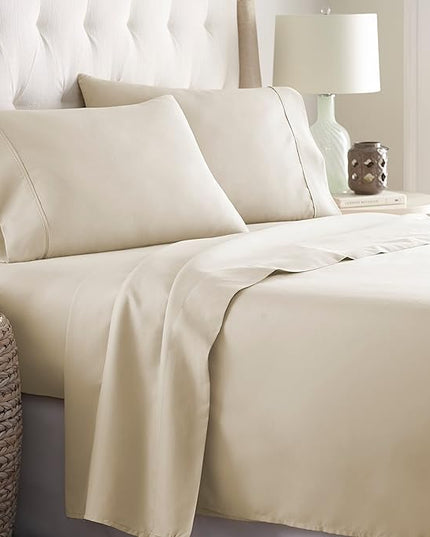 Danjor Linens Twin XL Sheets - Hotel Luxury Essentials Bedding - 4 pc Soft Bedding & Pillowcases Set with Deep Pockets - Breathable Bed Sheets, Wrinkle Free - Cream Sheets - LeafyLoom