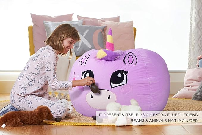 Aubliss Stuffed Animal Storage, Velvet Bean Bag Chairs Cover, Large 32" Ultra Soft Kids Toy Storage Organizer for Blankets Towels Clothes Home Supplies, Purple Big Eyes - LeafyLoom