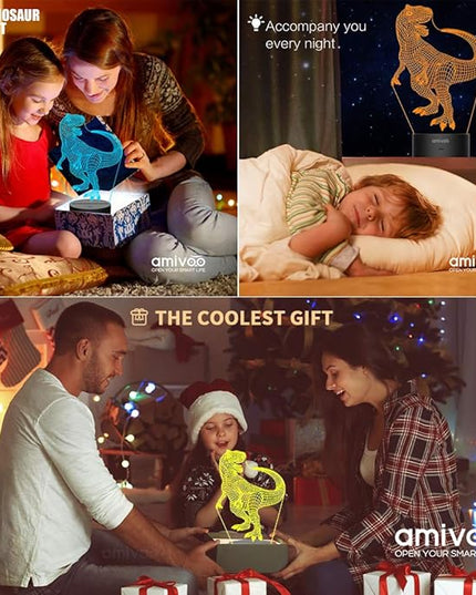 Dinosaur 3D Night Light for Kids 16 Colors Changing 3D Optical Illusion Lamp with Smart Touch & Remote Control, Best Gift for Girls Boys Kids (T-rex) - LeafyLoom