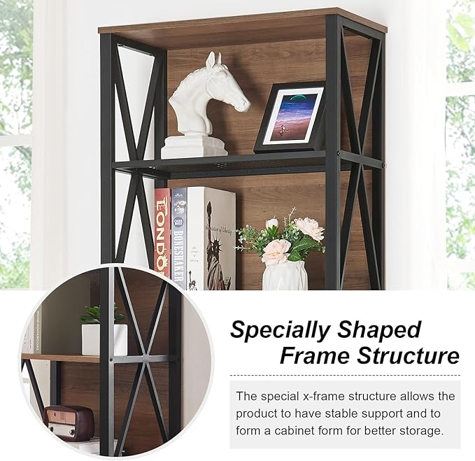 HOMISSUE Bookshelf, 7-Tier Bookshelf, Rustic Wood Metal Bookshelves and Bookcases, Freestanding Open Bookshelf, Industrial Tall Bookcase for Home Office, Living Room and Bedroom, Vintage Brown - LeafyLoom