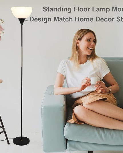 Floor Lamp, Dimmable Standing Lamp, 3 Levels Brightness Led Floor Lamp Rotary Switch Floor Lamps Modern Industrial Lamp with Shade, Tall Lamps for Living Room Bedroom Office Dining Room (Black) - LeafyLoom