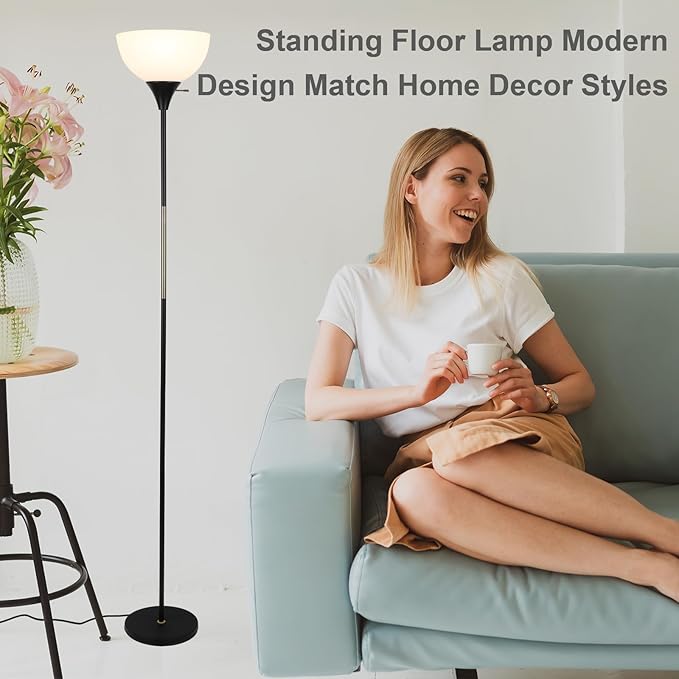 Floor Lamp, Dimmable Standing Lamp, 3 Levels Brightness Led Floor Lamp Rotary Switch Floor Lamps Modern Industrial Lamp with Shade, Tall Lamps for Living Room Bedroom Office Dining Room (Black) - LeafyLoom