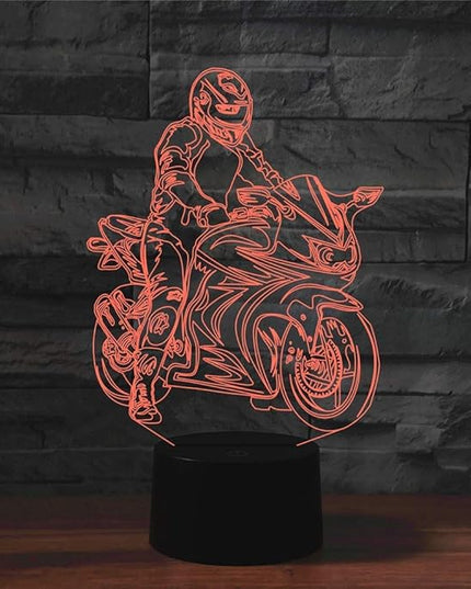 Creative Motorcycle 3D Night Light Illusion Lamp USB Powered Touch Switch Remote Control LED Decor 3D Lamp 7/16 Colors Changing Children Kids Toy Christmas Xmas Brithday Gift - LeafyLoom