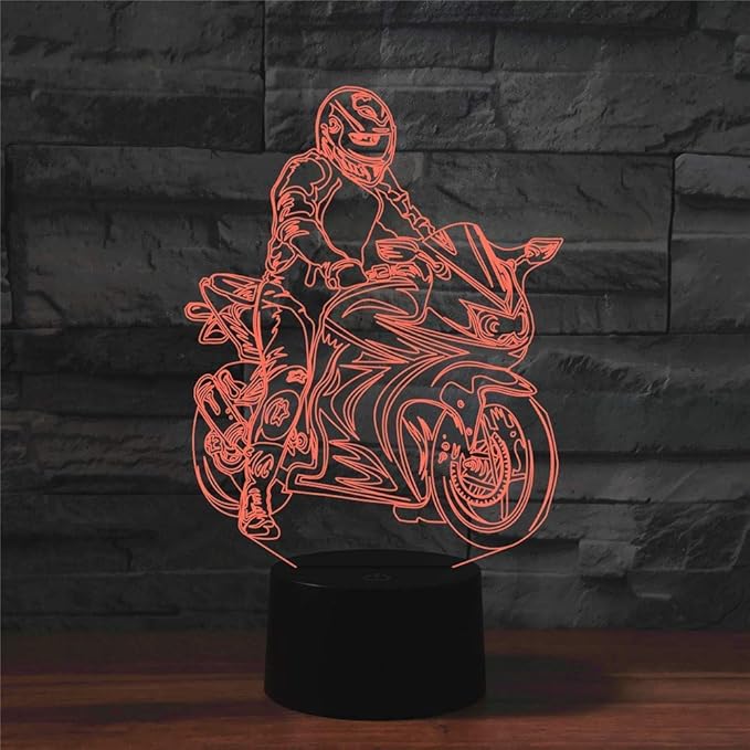 Creative Motorcycle 3D Night Light Illusion Lamp USB Powered Touch Switch Remote Control LED Decor 3D Lamp 7/16 Colors Changing Children Kids Toy Christmas Xmas Brithday Gift - LeafyLoom