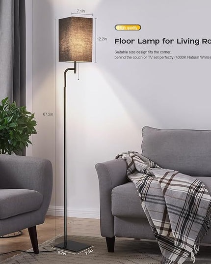 Modern Floor Lamp for Living Room, Black, 3 Color Temperatures, Linen Shade, Minimalist Design, Tall Lamp for Reading, Office, Bedroom - LeafyLoom