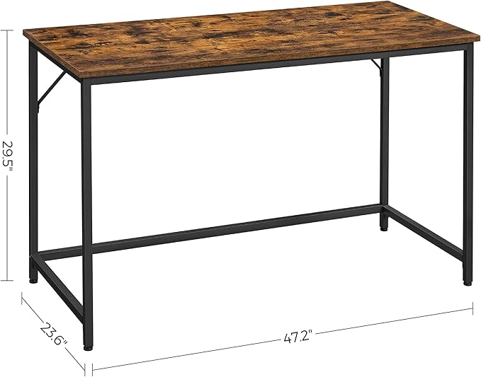 VASAGLE Computer Desk, Gaming Desk, Home Office Desk, for Small Spaces, 23.6 x 47.2 x 29.5 Inches, Industrial Style, Metal Frame, Rustic Brown and Black ULWD039B01 - LeafyLoom