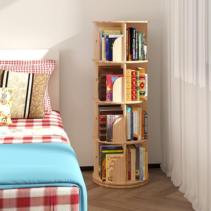 4 Tier Rotating Bookshelf, 360 Display Spinning Bookshelf, Rotating Bookcase for Kids&Adults, Revolving Bookcase, Rotating Bookshelf Tower - LeafyLoom