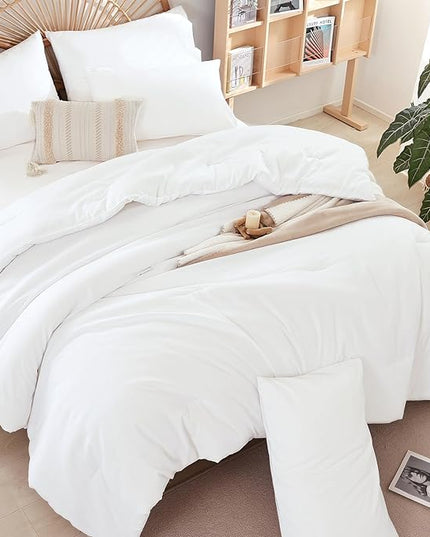 Full Size Comforter White Modern 3PCS Microfiber Full Size Comforter Sets for All Season Comforter for Men, Women and Girls Soft Lightweight Bed Comforter Set - LeafyLoom