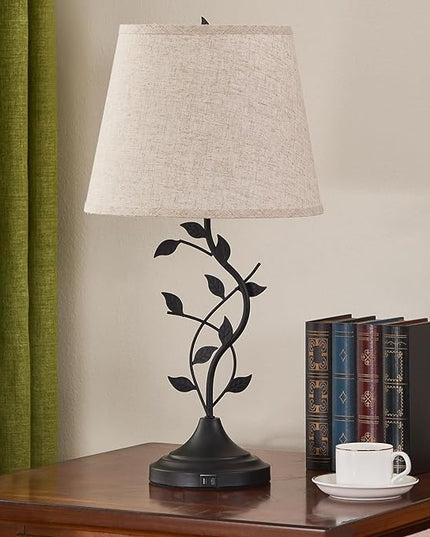 Kakanuo USB Charging Bedside Nightstand Lamp for Living Room and Bedroom - Traditional Tall Retro Desk Lamp with USB-A and USB-C Ports - LeafyLoom