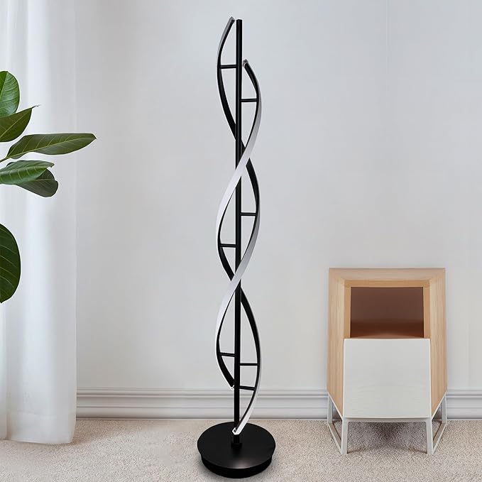 Spiral Floor Lamp 53 inch, with Remote Control Three Color Dimmable Standing Lamps, Modern Creative Pole Lamp, 36W Floor Lamps for Living Room, Bedroom, Office, Study Light（Black） - LeafyLoom