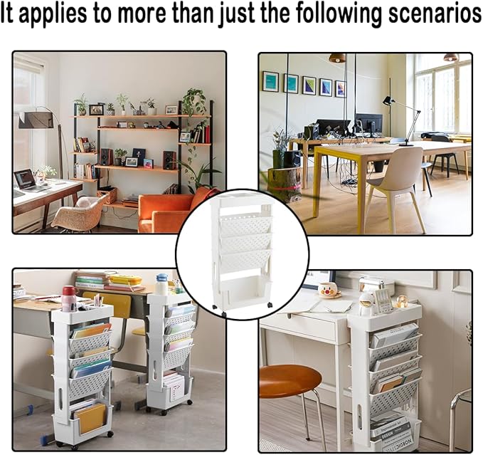 5 Tier Book Rack Storage Bookshelf,Rolling Small Bookshelf for Small Spaces with Double Sided Storage,Kids Bookshelf for Childrens Students in The Classroom Bedroom Library Study - LeafyLoom