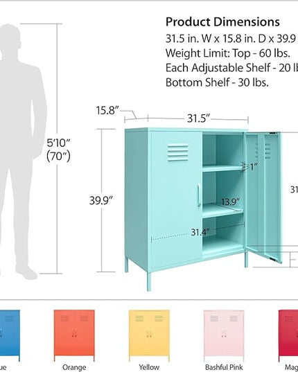 Novogratz Cache 2 Door Metal Locker-Style Storage Accent Cabinet, Magenta - LeafyLoom