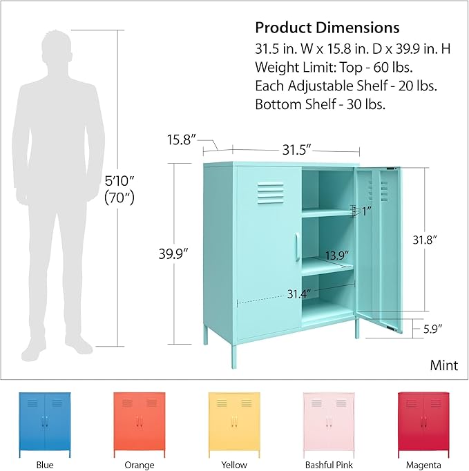 Novogratz Cache 2 Door Metal Locker-Style Storage Accent Cabinet, Magenta - LeafyLoom