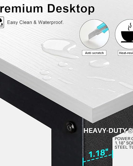 Aquzee Computer Desk, Easy Assembly Gaming Table with Hutch and Shelves, 4 Tiers Desk with Large Wood Desktop, Metal Legs, Ideal for Storage Study Work Writing Homework, White, 55Wx65Hx23.6D Inches - LeafyLoom