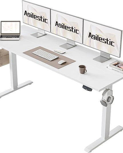 Electric Standing Desk, Large 63 x 24 Inches Height Adjustable Desk, Sit Stand up Desk for Work Office Home, Ergonomic Rising Computer Table with Memory Preset, White - LeafyLoom