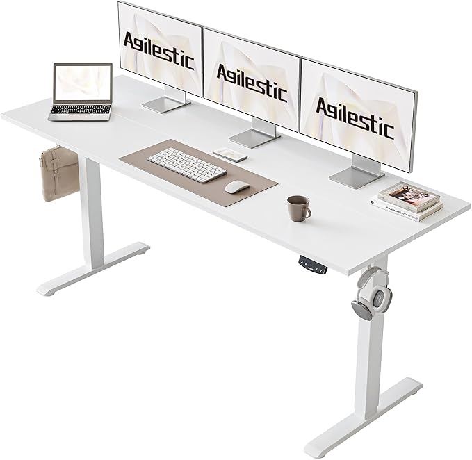 Electric Standing Desk, Large 63 x 24 Inches Height Adjustable Desk, Sit Stand up Desk for Work Office Home, Ergonomic Rising Computer Table with Memory Preset, White - LeafyLoom