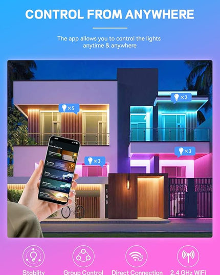 Smart Light Bulbs 4Pack with Remote, A19 E26 800LM LED Color Changing Light Bulb, WiFi & Bluetooth 5.0, Warm to Cool White, Dimmable, RGB Smart Home Lighting Work with Alexa Google Assistant Vanance