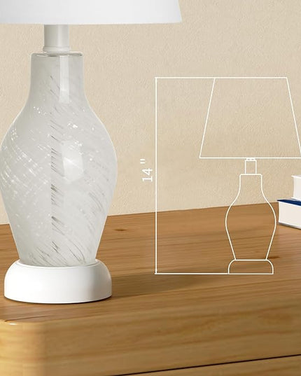 Modern Table Lamp-Small Bedside Nightstand Lamp with Wine Bottle Shape Glass Body, Desk Lamp for Reading, 3000K Bulb Included, 14", White - LeafyLoom
