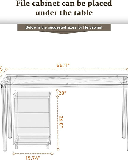 Teraves Computer desk/Dining Table Office Desk Sturdy Writing Workstation for Home Office (55.11“, White+Golden Frame) - LeafyLoom