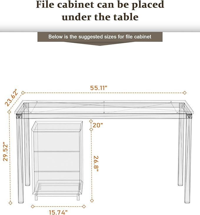 Teraves Computer desk/Dining Table Office Desk Sturdy Writing Workstation for Home Office (55.11“, White+Golden Frame) - LeafyLoom