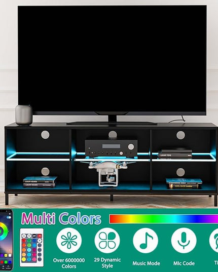 Hommpa LED TV Stand for TVs up to 65 Inch Modern Entertainment Center with Storage TV Cabinet with Adjustable Shelves & Cable Management White TV Console for Media Cable Box Gaming Living Room Bedroom - LeafyLoom